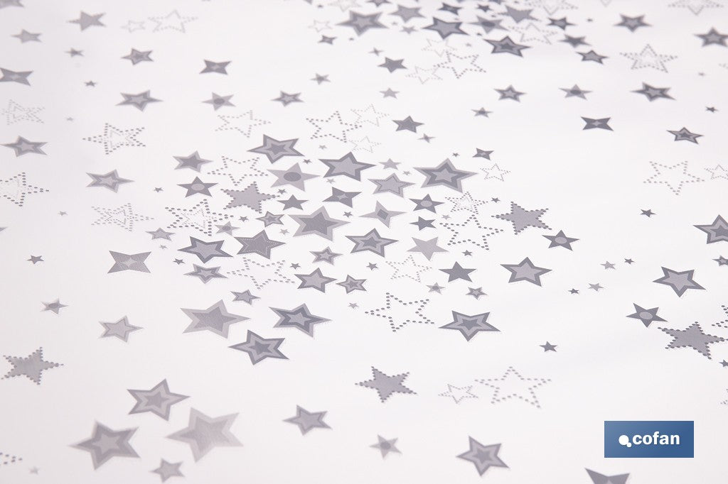 ROLLO DE HULE DISEÑO ESTRELLAS PLATEADAS 1,40 X 20 M