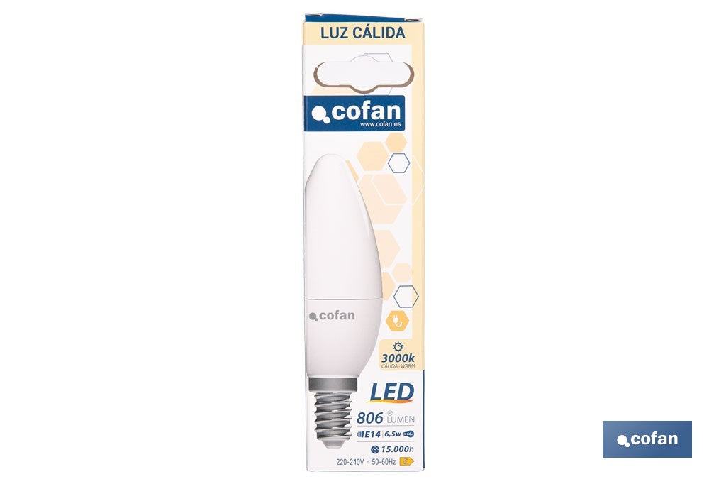 BOMBILLA LED VELA 6.5 W E14 806 LM 3000 K