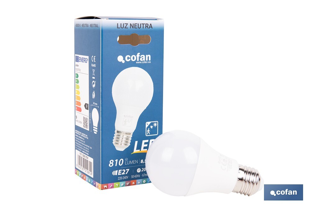 BOMBILLA CLASIC SENSOR E27 8.5W 810LM 4000K
