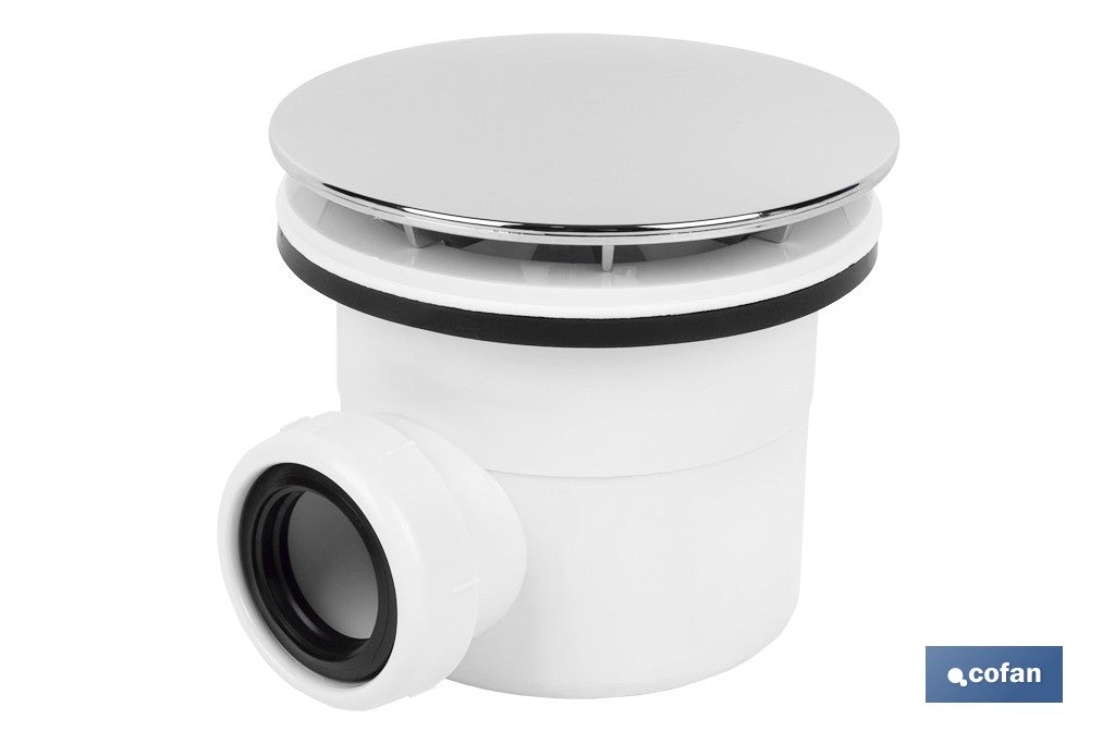 VÁLVULA SIFÓNICA PLATO DE DUCHA Ø90 MM CON SALIDA Ø32-40 MM Y EMBELLECEDOR CROMADO ALTURA 86 MM