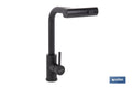 GRIFO DE COCINA NEGRO DE ACERO CON MANGUERA EXTENSIBLE Y 3 FUNCIONES 340 X 240 X 54 MM