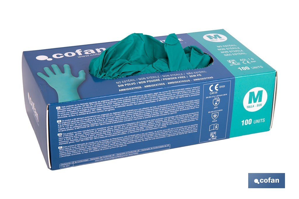 CAJA 100 UDS. GUANTES NITRILO VERDE PROTECCION FITOSANITARIOS T-M
